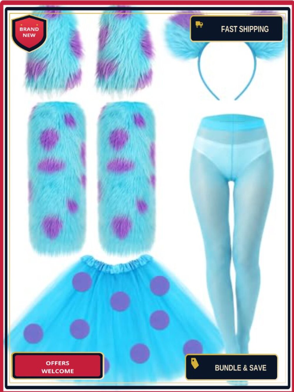 Faux Fur Cosplay Costume Accessory Set 5 Piece Furry Party